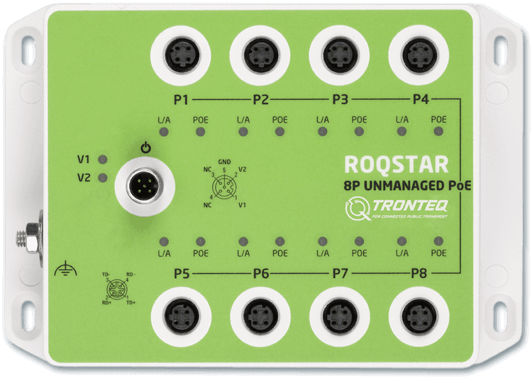 ROQSTAR 8-Port M12 Unmanaged Ethernet PoE Switch 006-130-106