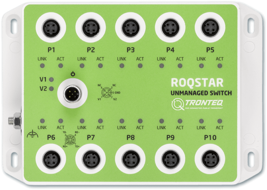 ROQSTAR 10-Port M12 Unmanaged Ethernet Switch