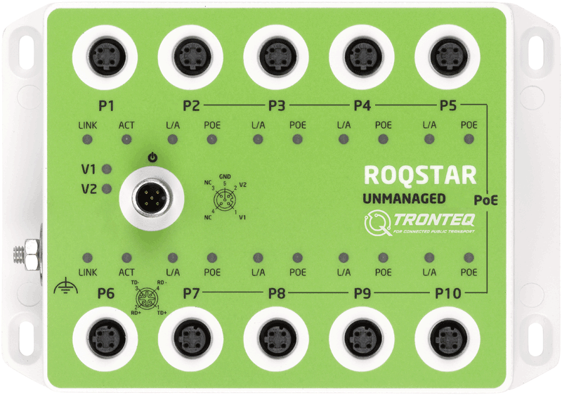 ROQSTAR 10-Port M12 Unmanaged Ethernet PoE Switch